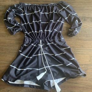 Brand new navy blue and white romper